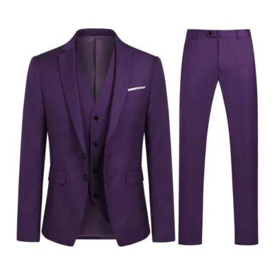 Featured  -- Slim fit Purple Men’s Three Piece Suit with Notch Lapel