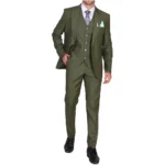 Three Piece Olive Green Suit Men's