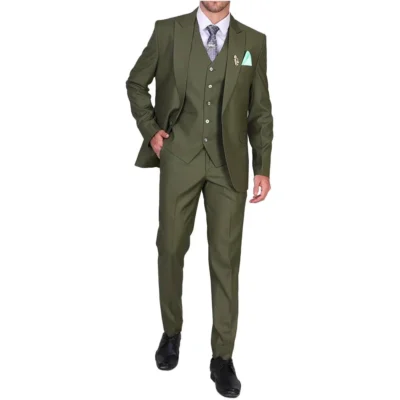 Three Piece Olive Green Suit Men's